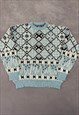 VINTAGE KNITTED JUMPER ABSTRACT PATTERNED GRANDAD SWEATER