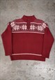 Vintage Knitted Jumper Burgundy Abstract Patterned