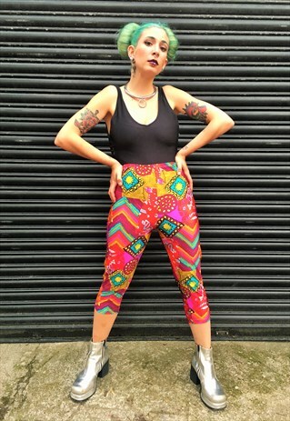 VINTAGE CRAZY PATTERNED CROPPED LEGGINGS