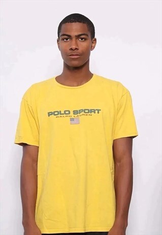 VINTAGE POLO SPORT BIG LOGO SPELLOUT T-SHIRT YELLOW