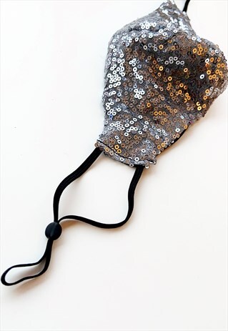 CHRISTMAS SILVER SEQUIN FACE MASK