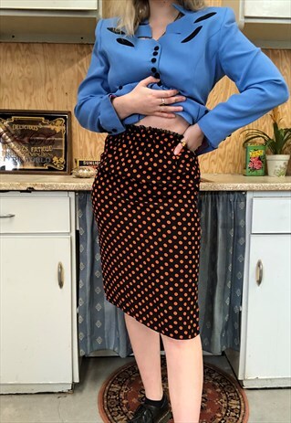 VINTAGE 70S PLEATED POLKA DOT MIDI SKIRT