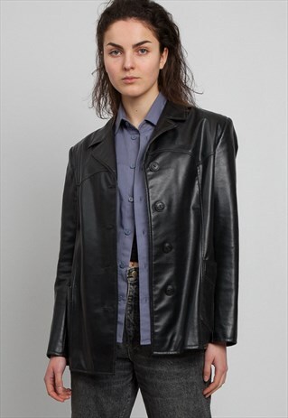 VINTAGE BLACK LEATHER JACKET COAT