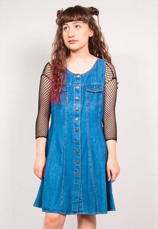 VINTAGE 90'S DENIM SLEEVELESS PINAFORE DRESS