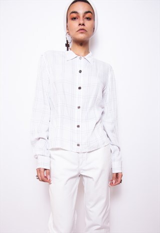 VINTAGE 90S KRIZIA JEANS GRID PRINT SHIRT ID:4143