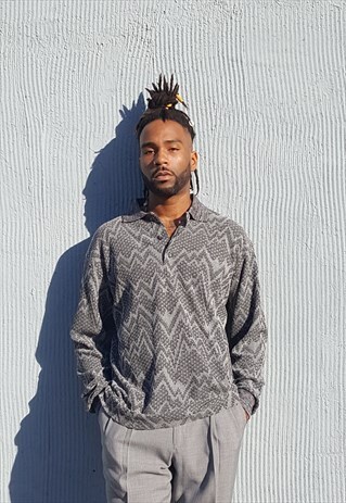 90S MINIMALIST LUXURY ZIG ZAG PATTERN KNIT POLO MEDIUM