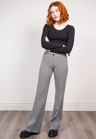 VINTAGE 70'S MONOCHROME DOGTOOTH PATTERN FLARED TROUSERS
