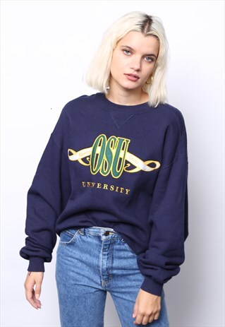 VINTAGE 90S NAVY UNIVERSITY SWEATER JUMPER