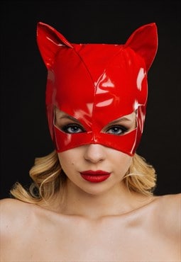Vinyl Red Catwoman Mask Halloween costume mask