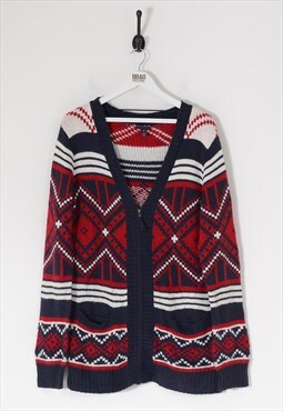 Vintage oversized patterned knit cardigan red xl - bv10928