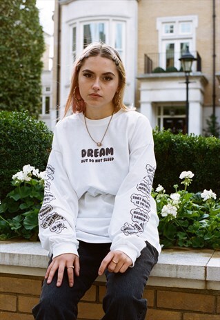 LONG SLEEVED T-SHIRT WHITE PARTY ON BRO MUSHROOM GRAPHIC