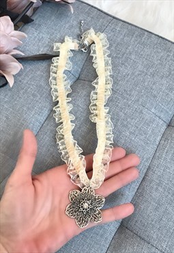 Cream Lace Flower Pendant Necklace