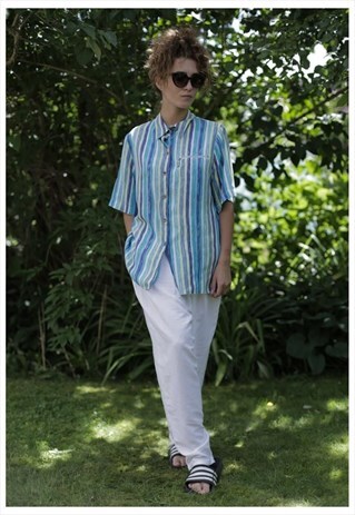 VINTAGE 90'S MULTI COLOUR STRIPPED SHORT SLEEVE SHIRT