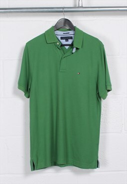 Vintage Tommy Hilfiger Polo Shirt in Green Flag Logo Medium