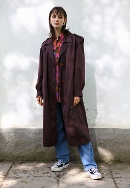 Vintage 90's Single Breasted Trench Coat in Burgundy Small 
