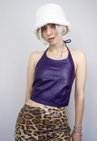Y2K PURPLE FAUX LEATHER HALTER TOP