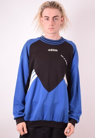 ADIDAS MENS VINTAGE SWEATSHIRT JUMPER LARGE BLUE 90S