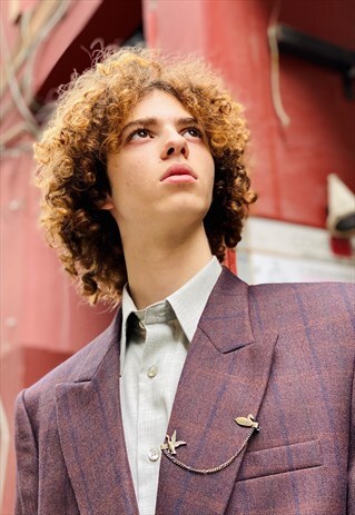VINTAGE 80'S BROWN FOUR BUTTON DOUBLE BREASTED BLAZER