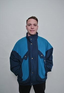 Oversized sport wear jacket, blue color windbreaker 