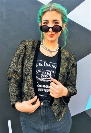 VINTAGE BLACK AND GOLD SPARKLY CROPPED JACKET
