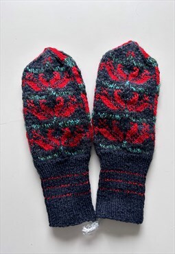 Red Tulip Knit Recycled Mittens 