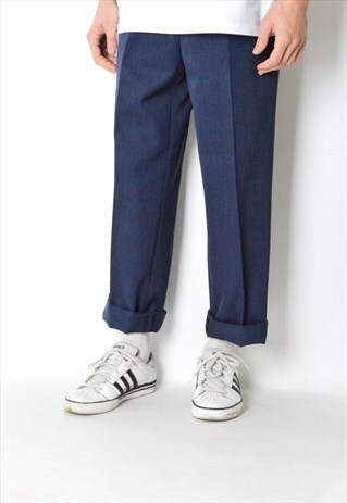 VINTAGE 90S NAVY BLUE MINIMALIST WOOL BLEND PANTS