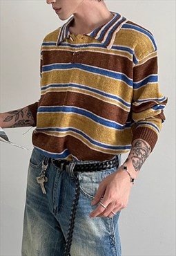 Men's rainbow striped polo sweater AW24 Vol.1