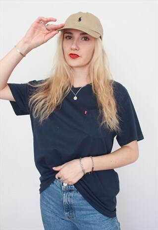 VINTAGE 90S LEVI'S PLAIN LOGO NAVY BLUE T-SHIRT UNISEX