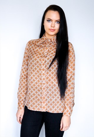 VINTAGE 70'S BROWN PRINT SHIRT