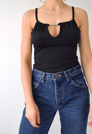 VINTAGE 90S Y2K DIAMANTE CHAIN CUT OUT RUCHED STRAP VEST TOP