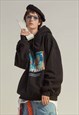 THERMAL PRINT HOODIE HAND PRINT PULLOVER GRUNGE JUMPER GREY