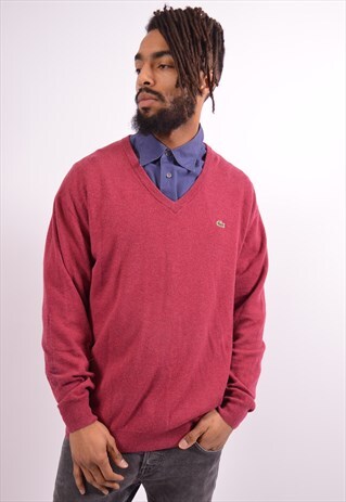 LACOSTE MENS VINTAGE JUMPER SWEATER XL MAROON 90S