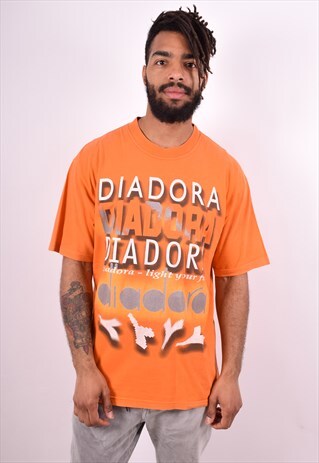 DIADORA MENS VINTAGE T-SHIRT TOP XL ORANGE 90S