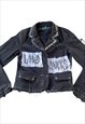 Reworked goth punk emo jacket with skulls , writings, studs 