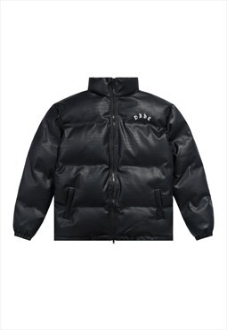 Snake skin bomber jacket Faux leather python puffer in black