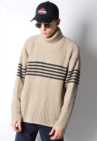 VINTAGE 90S BEIGE CAMEL TEXTURED KNIT TURTLE NECK JUMPER
