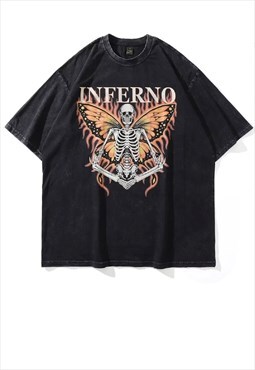 Skeleton print t-shirt butterfly tee inferno top in grey