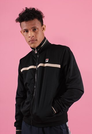 BLACK AND BEIGE FILA EMBROIDERED TRACK JACKET