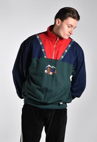 VINTAGE 1980S ALPINE QUARTER ZIP EMBROIDERED SWEATSHIRT