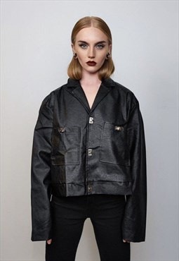 Cropped faux leather blazer utility bomber gorpcore jacket