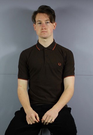 VINTAGE FRED PERRY POLO SHIRT IN BROWN WITH EMBROIDERED LOGO