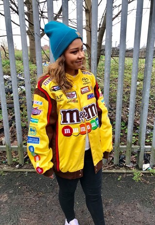 VINTAGE NASCAR M&M LOGO CAR MOTOR RACING BOMBER JACKET