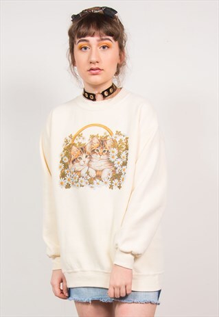 VINTAGE 90'S CUTE CAT PRINT SWEATSHIRT