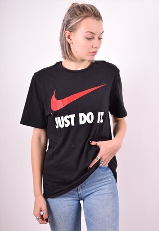 NIKE WOMENS VINTAGE T-SHIRT TOP MEDIUM BLACK 90'S