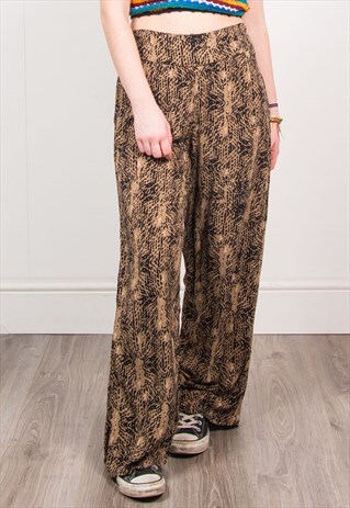 VINTAGE 90'S BROWN ABSTRACT PATTERN HIGH WAIST TROUSERS