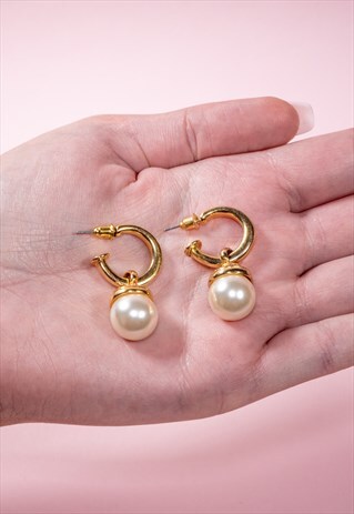 VINTAGE PEARL HOOP EARRINGS