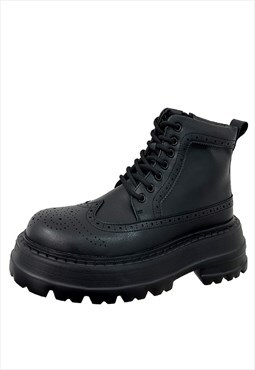 High platform brogue boots chunky sole lace shoes in black 