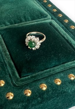 Vintage Dior ring silver tone emerald green stone 70s
