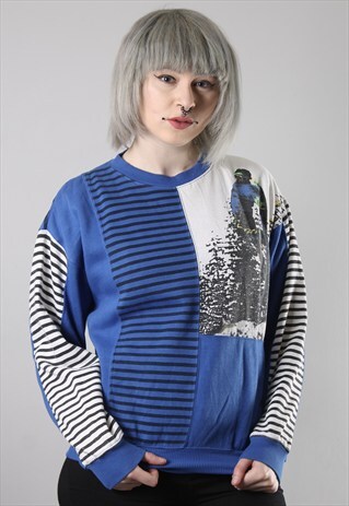 VINTAGE 80' PRINT SWEATSHIRT STRIPED JUMPER SMALL