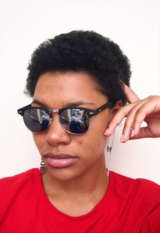 SILVER REFLECTIVE BLACK FRAME STYLE SUNGLASSES